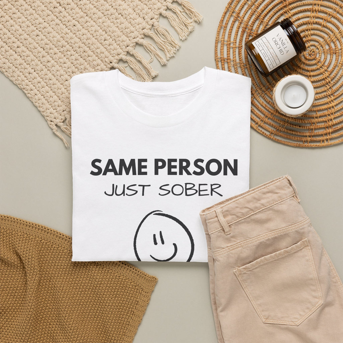 Same Person Just Sober T-Shirt — Recovery Sobriety Tee with Smiley Design
