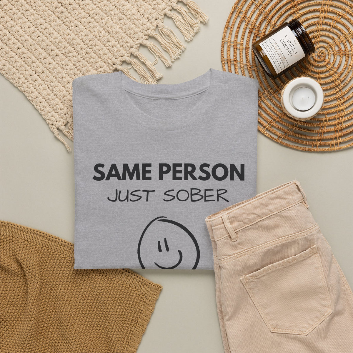 Same Person Just Sober T-Shirt — Recovery Sobriety Tee with Smiley Design