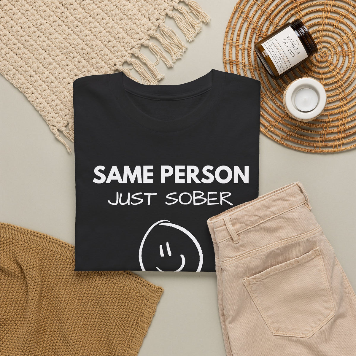 Same Person Just Sober T-Shirt — Recovery Sobriety Tee with Smiley Design