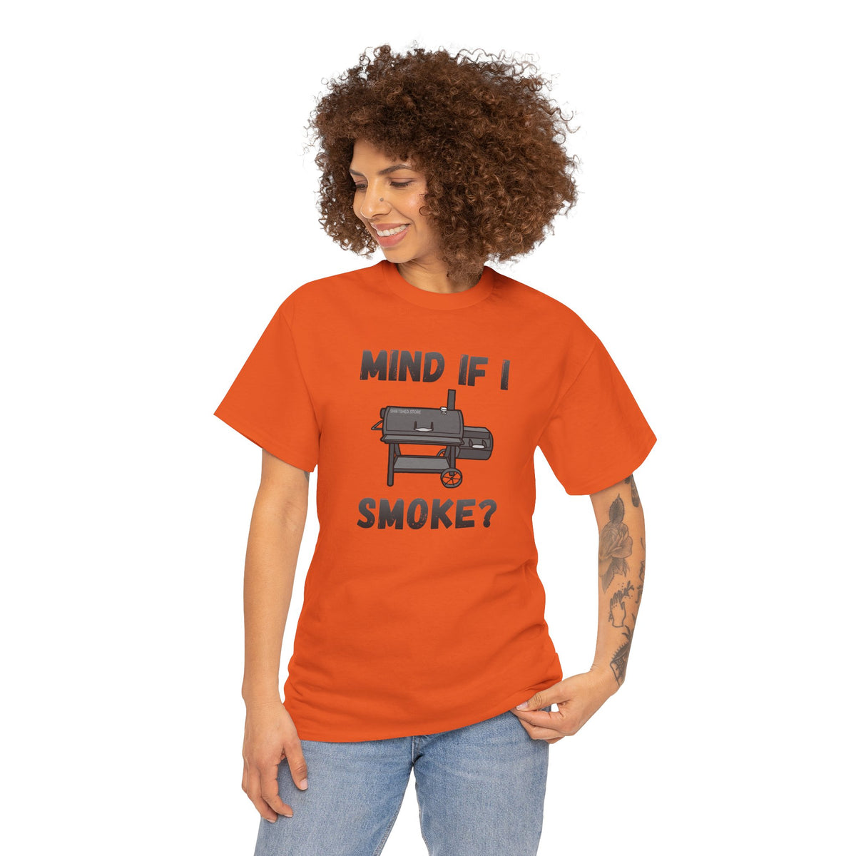 Grill T-Shirt — "Mind If I Smoke?" BBQ Smoker Tee for Grill Masters