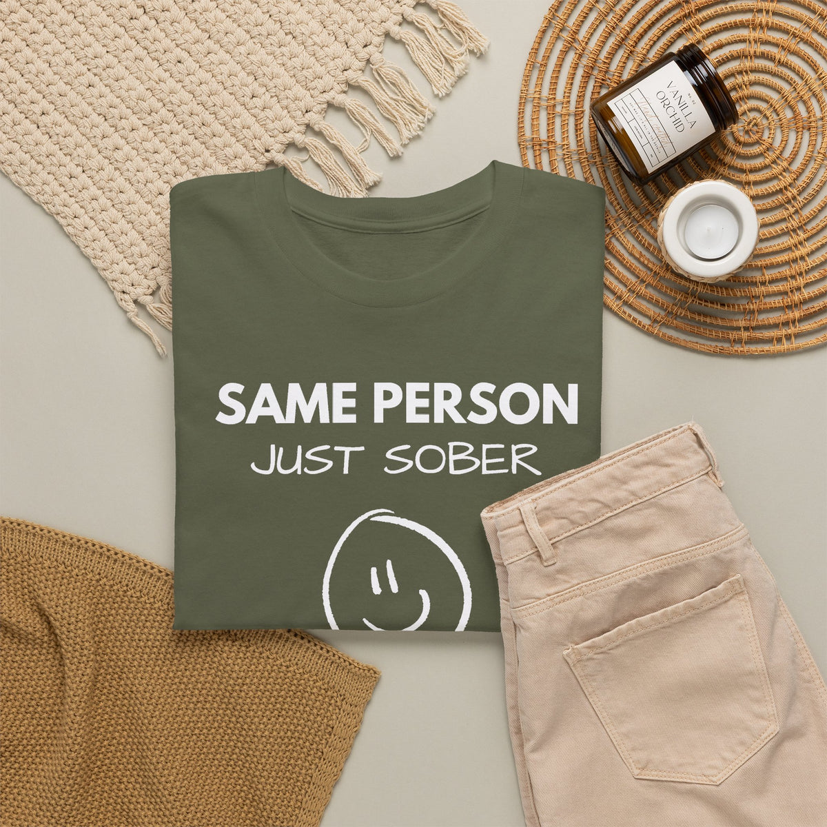 Same Person Just Sober T-Shirt — Recovery Sobriety Tee with Smiley Design