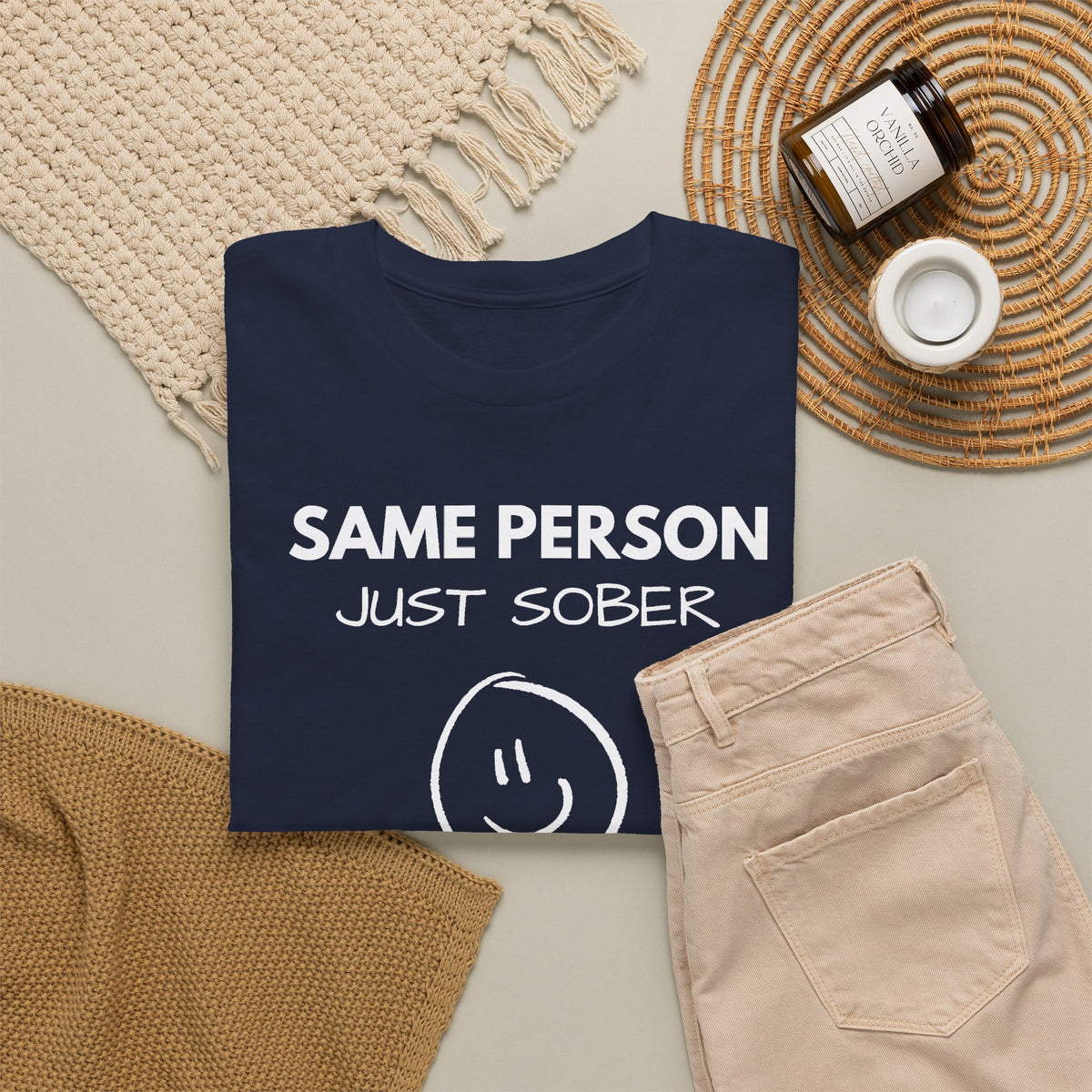 Same Person Just Sober T-Shirt — Recovery Sobriety Tee with Smiley Design